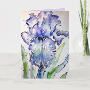 Carte de fleurs de peinture à l'aquarelle Iris Vio