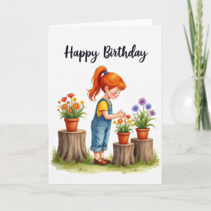 Carte de fleurs en pot pour un joyeux anniversaire