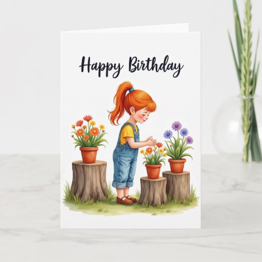 Carte de fleurs en pot pour un joyeux anniversaire (Devant)