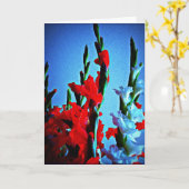 Carte de fleurs rouge, blanche et bleue (Fleur jaune)