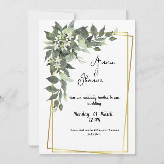 Carte de fleurs vertes faire-part de mariage (Devant)
