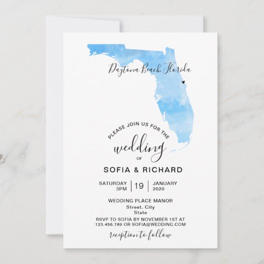 Carte de Floride Destination de Mariage avec Cœur (Devant)