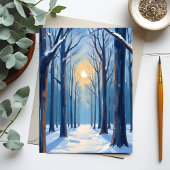 Carte de forêt hivernale enneigée à l'aquarelle