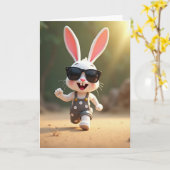Carte de Fun avec Lapin à Points (Fleur jaune)