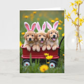 Carte de Fun Printanier Chariot à Chiots (Fleur jaune)