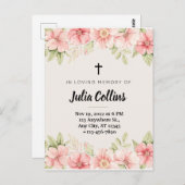 Carte de funérailles à l'aquarelle florale rose (Devant / Derrière)