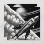 Carte de fusée surréaliste Retro Space (Devant / Derrière)
