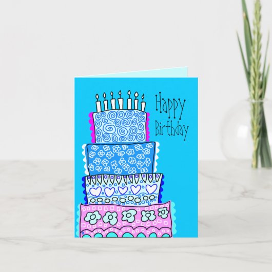 Carte de gâteau d'anniversaire Blue Happy (Devant)