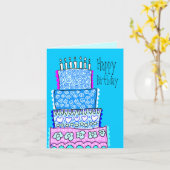 Carte de gâteau d'anniversaire Blue Happy (Fleur jaune)
