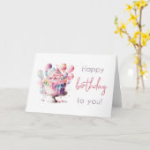 Carte de gâteau d'anniversaire d'aquarelle (Fleur jaune)