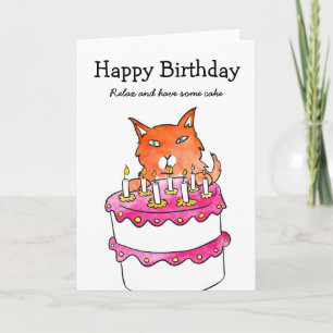 Carte de gâteau d'anniversaire de chat gingembre