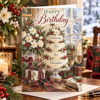 Carte de gâteau d'anniversaire de décembre Fleur d
