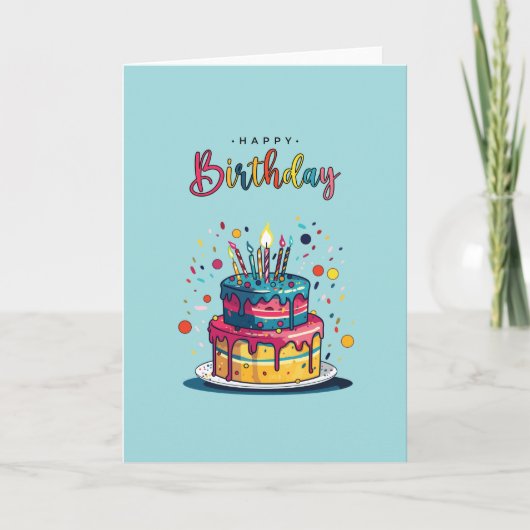 Carte de gâteau d'anniversaire joyeuse et colorée (Devant)