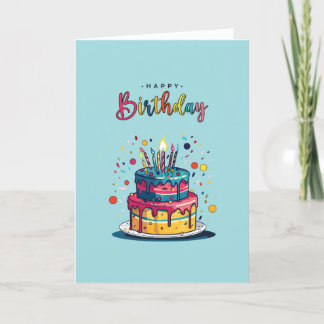 Carte de gâteau d'anniversaire joyeuse et colorée