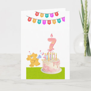 Carte de gâteau d'anniversaire mignonne 7ème - Cha