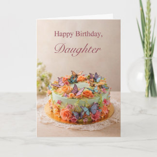 Carte de gâteau d'anniversaire papillon pour fille