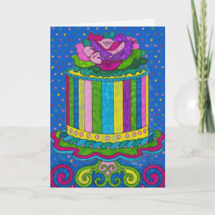 Carte de gâteau d'anniversaire Polka Dot et Stripe