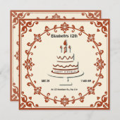 Carte de gâteau d'anniversaire rétro - Design flor (Devant / Derrière)