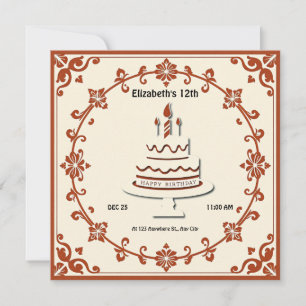 Carte de gâteau d'anniversaire rétro - Design flor