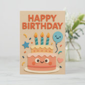 Carte de gâteau d'anniversaire souriant (Debout devant)