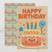 Carte de gâteau d'anniversaire souriant (Devant / Derrière)