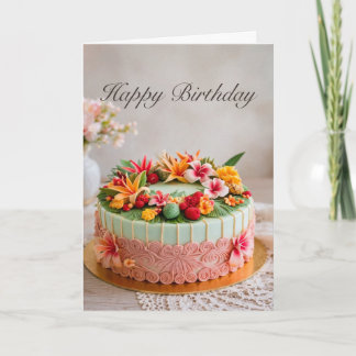 Carte de gâteau d'anniversaire tropical