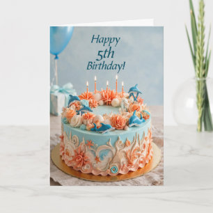 Carte de gâteau de dauphin pour 5ème anniversaire