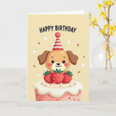 Carte de gâteau de fête de chiot (Fleur jaune)