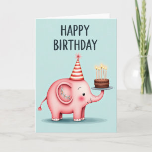 Carte de gâteau éléphant rose à pois