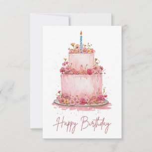 Carte de gâteau rose Floral