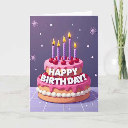 Carte de gâteau violet joyeux (Devant)