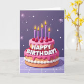 Carte de gâteau violet joyeux (Fleur jaune)