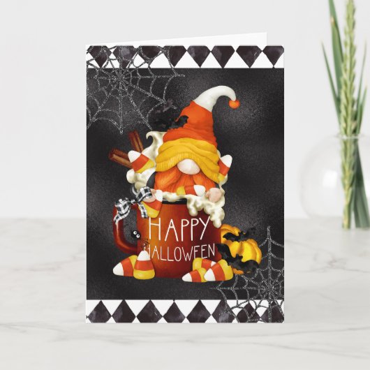 Carte de gnome de maïs de bonbon d'Halloween joyeu (Devant)