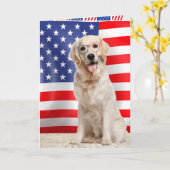 Carte de Golden Retriever pour le 4 juillet (Fleur jaune)