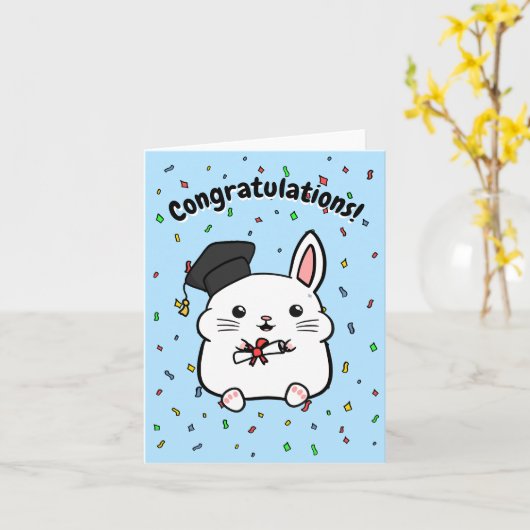 Carte de Graduation de lapin blanc, Rabbit de Grad (Fleur jaune)