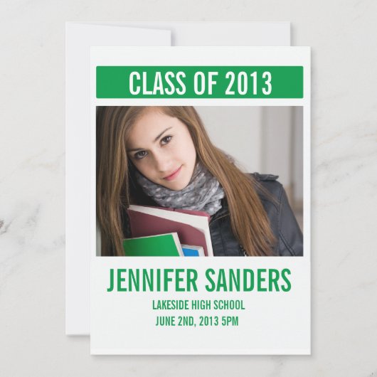 Carte de graduation de photo verte moderne (Devant)