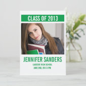 Carte de graduation de photo verte moderne (Debout devant)