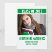 Carte de graduation de photo verte moderne (Devant / Derrière)
