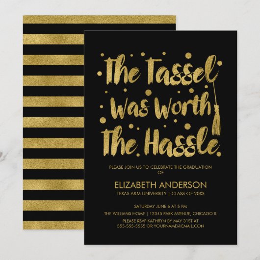 Carte de graduation Gold & Black Tassel (Devant / Derrière)