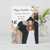 Carte de graduation neutre Beige Floral Élégante (Debout devant)
