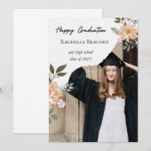 Carte de graduation neutre Beige Floral Élégante (Devant / Derrière)
