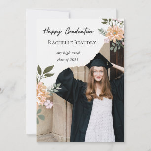 Carte de graduation neutre Beige Floral Élégante