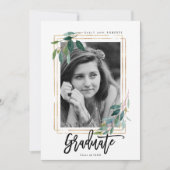 carte de graduation photo cadre en faux or vert (Devant)