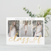 Carte de graduation photo de script Whimsical d'or (Debout devant)