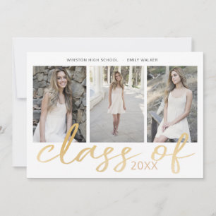 Carte de graduation photo de script Whimsical d'or