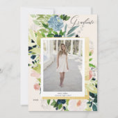 Carte de graduation photo florale bleu nuit (Devant)