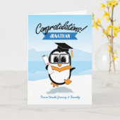 Carte de graduation Pingouin mignonne (Fleur jaune)
