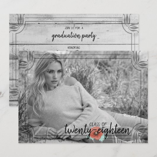 Carte de graduation Rustique White Wood Poppy Flow (Devant / Derrière)