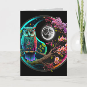 Carte de graphisme de hibou et de lune
