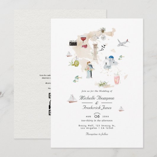 Carte de Grèce Code QR RSVP Mariage de Destination (Devant / Derrière)